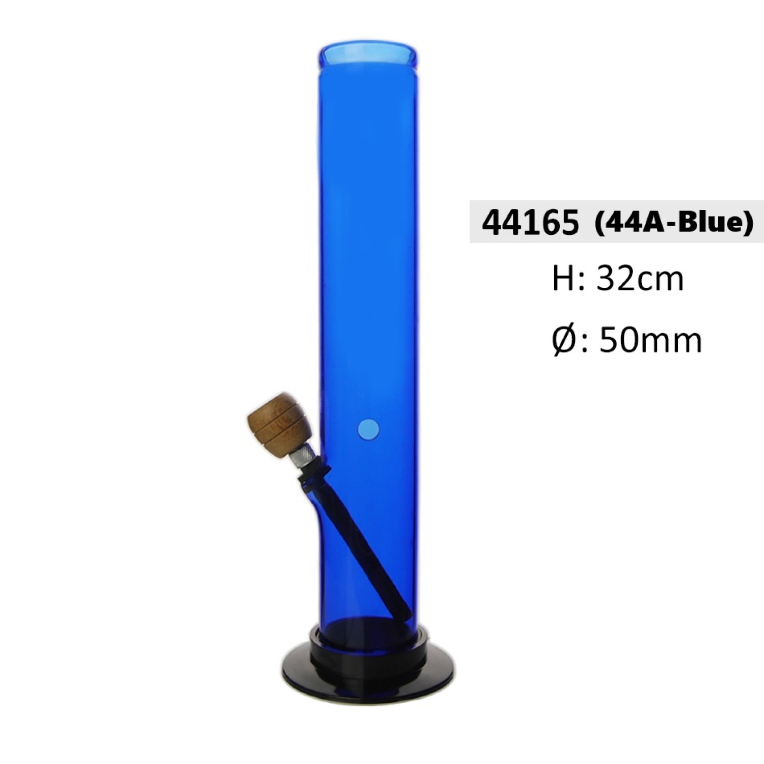 Acrylbong Blau gerade mit HolzKopf  ca. Ø: 50mm, H: 32cm