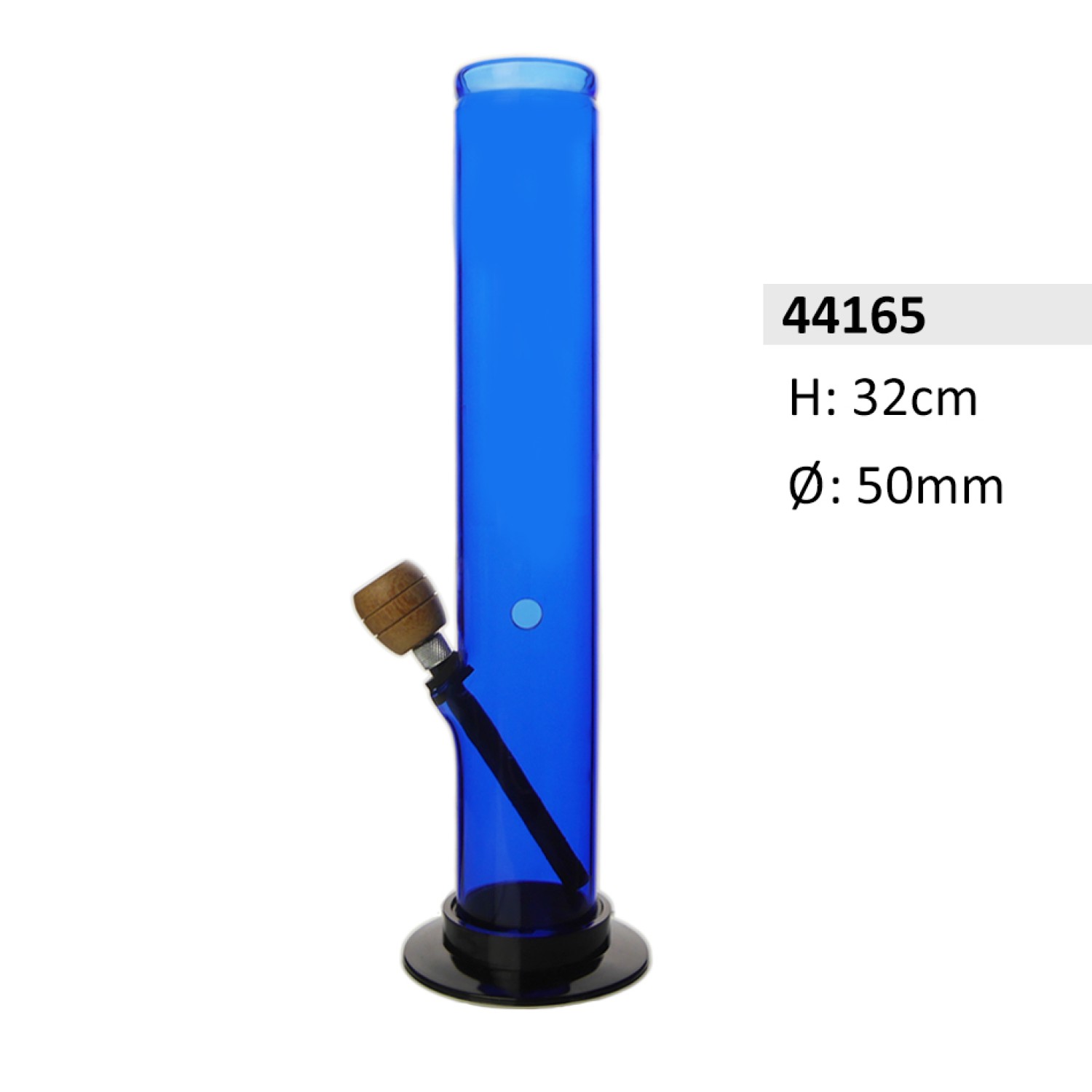 Acrylbong Blau gerade mit HolzKopf ca. Ø: 50mm, H: 32cm Acrylbong Blau gerade mit HolzKopf ca. Ø: 50mm, H: 32cm