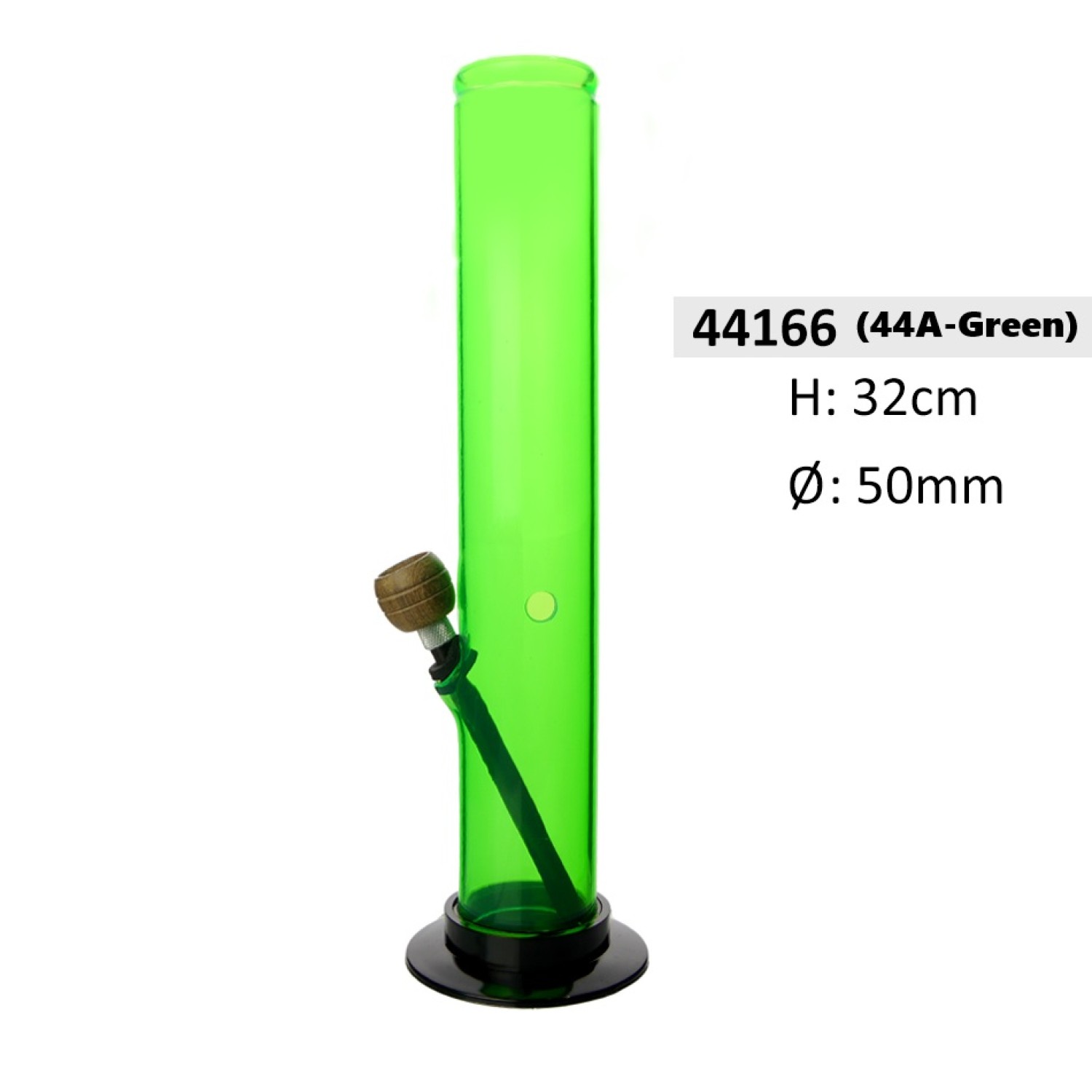 Acrylbong Grün gerade mit HolzKopf  ca. Ø: 50mm, H: 32cm