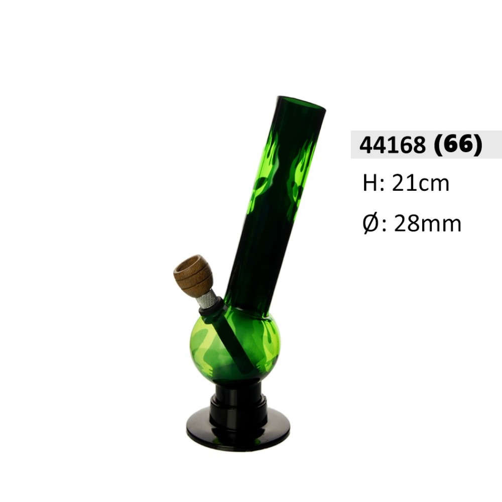 Acrylbong Grün / Schwarz gebogene mit Toten Kopf & Flamme Motiv Øca. 28mm, 21cm hoch