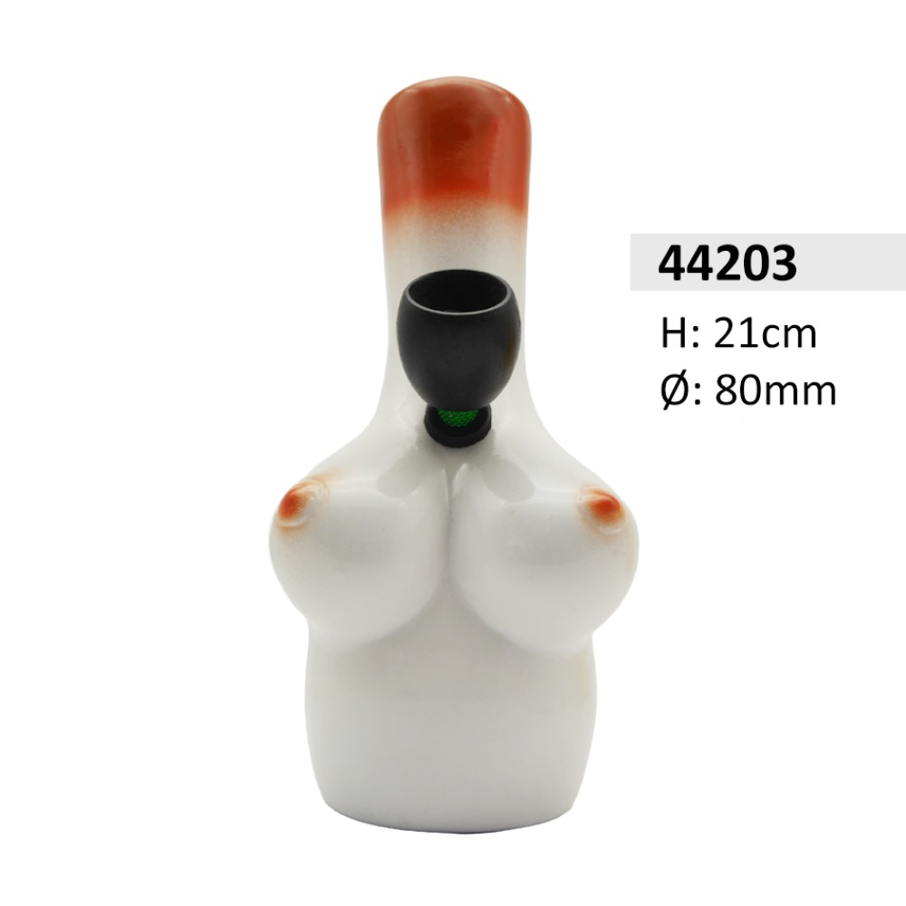 Keramik Bong Brust weiß / Rot, ca. Ø: 80mm, H: 21cm