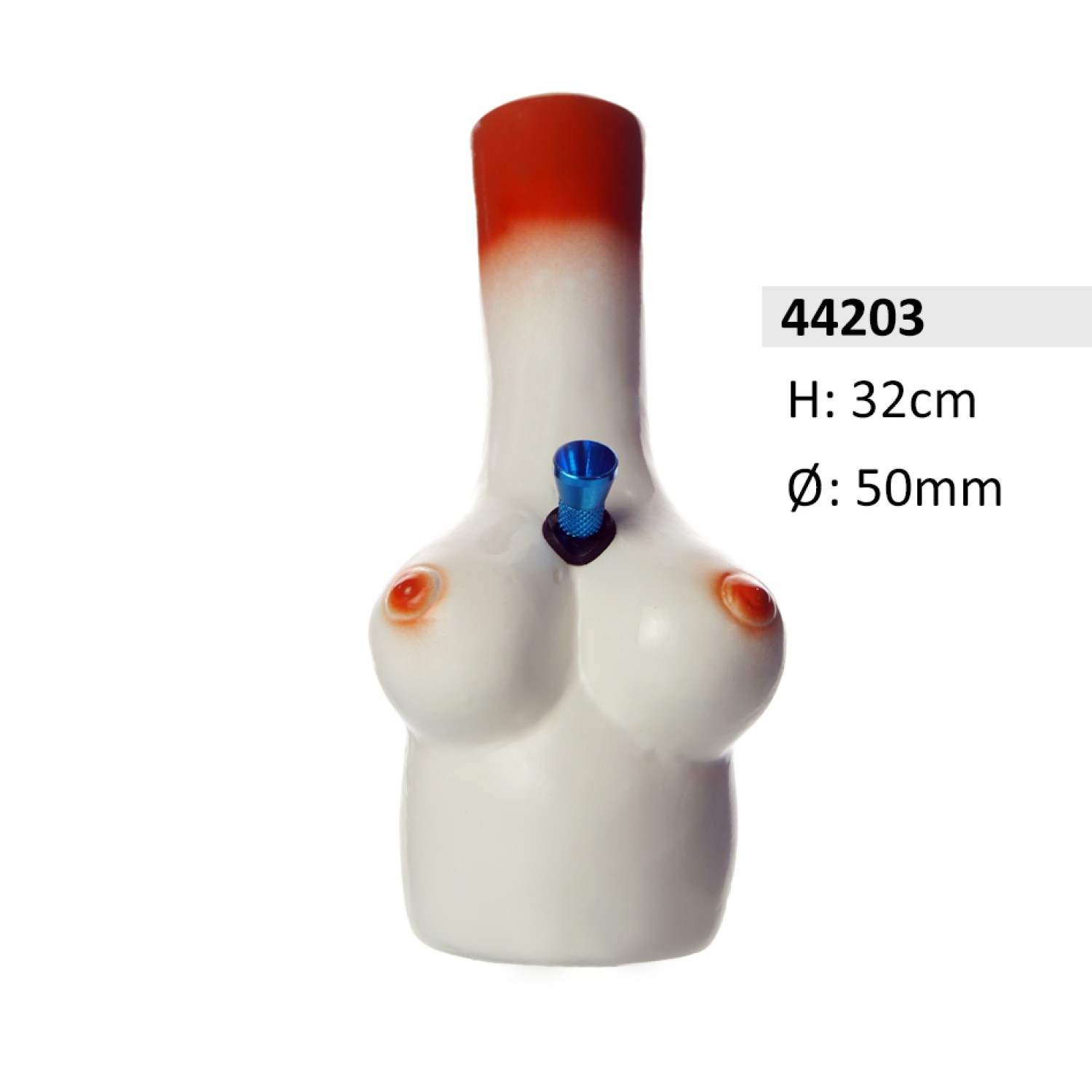 Keramik Bong Brust weiß / Rot, ca. Ø: 80mm, H: 21cm