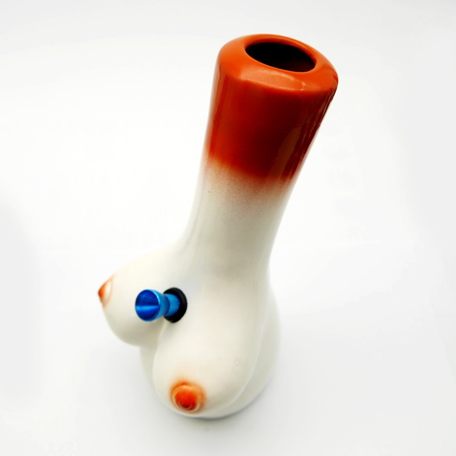 Keramik Bong Brust weiß / Rot, ca. Ø: 80mm, H: 21cm