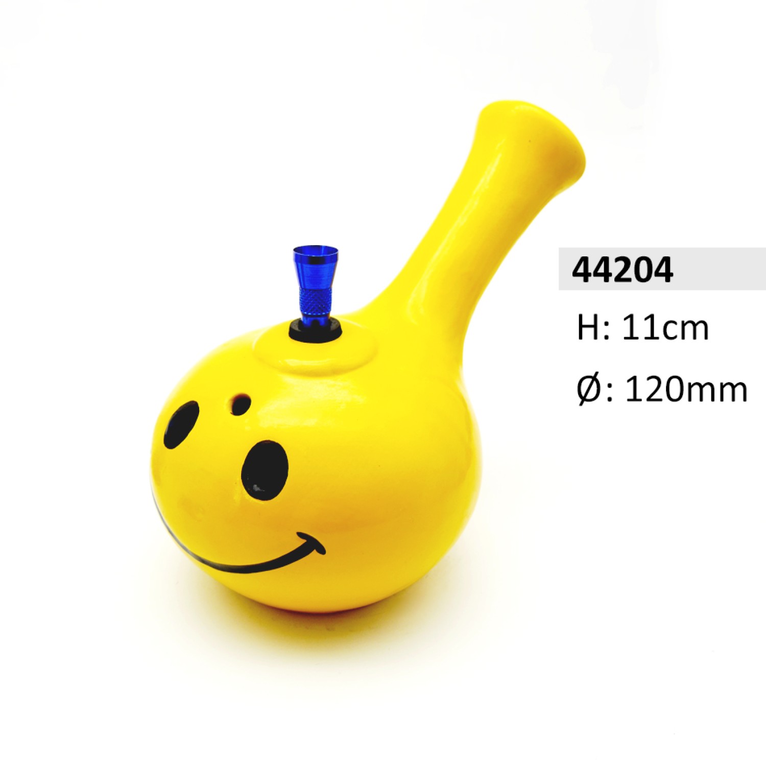 Keramik bong, gelb, mit Kugel und seitlichem Mundstück, ca. Ø: 120mm, H: 11cm