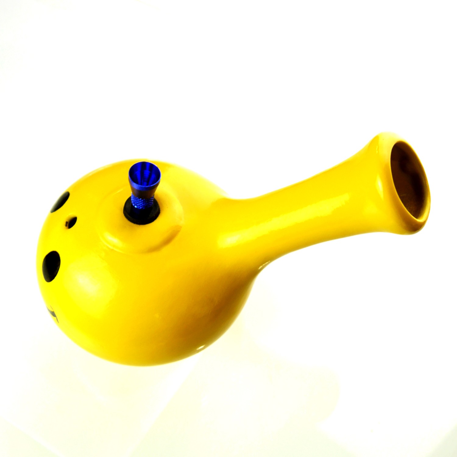 Keramik bong, gelb, mit Kugel und seitlichem Mundstück, ca. Ø: 120mm, H: 11cm