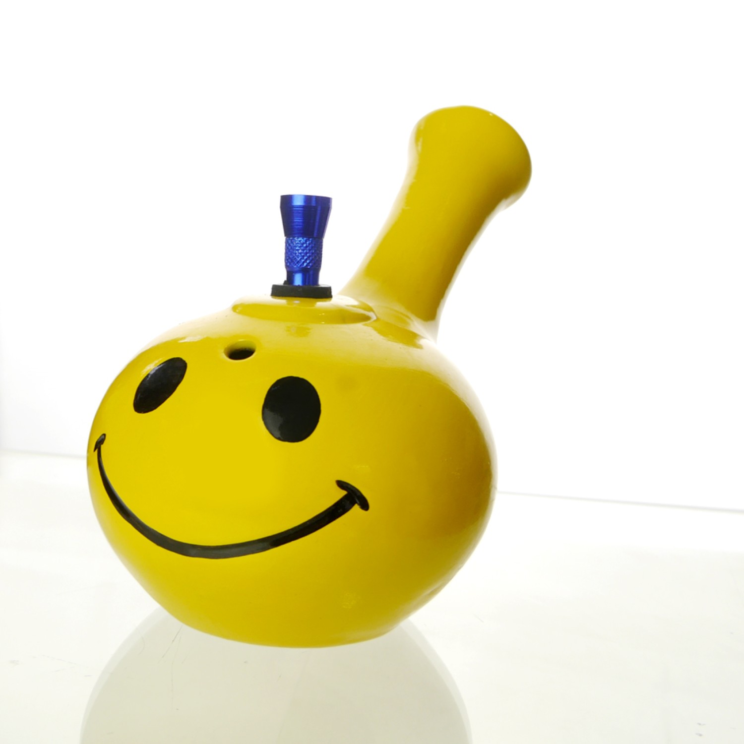 Keramik bong, gelb, mit Kugel und seitlichem Mundstück, ca. Ø: 120mm, H: 11cm