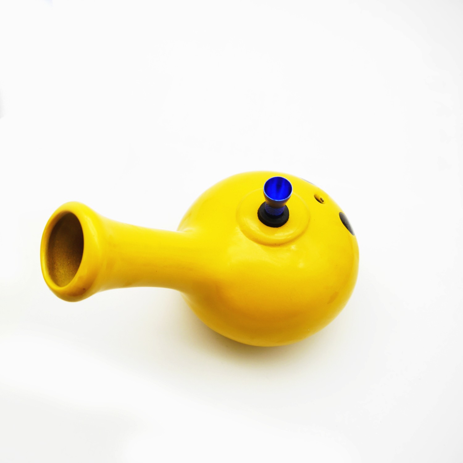 Keramik bong, gelb, mit Kugel und seitlichem Mundstück, ca. Ø: 120mm, H: 11cm