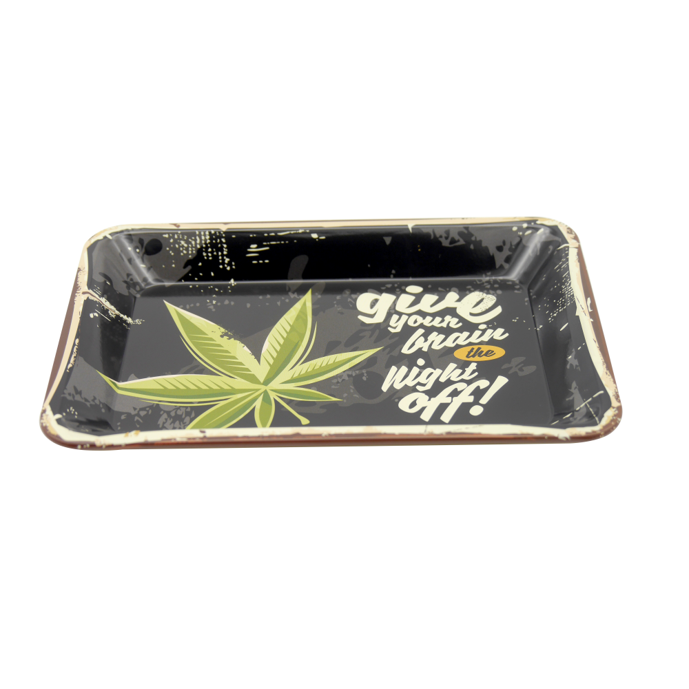 Metal Roll Tray Schwrarz " Give your Brain  17,5x1
