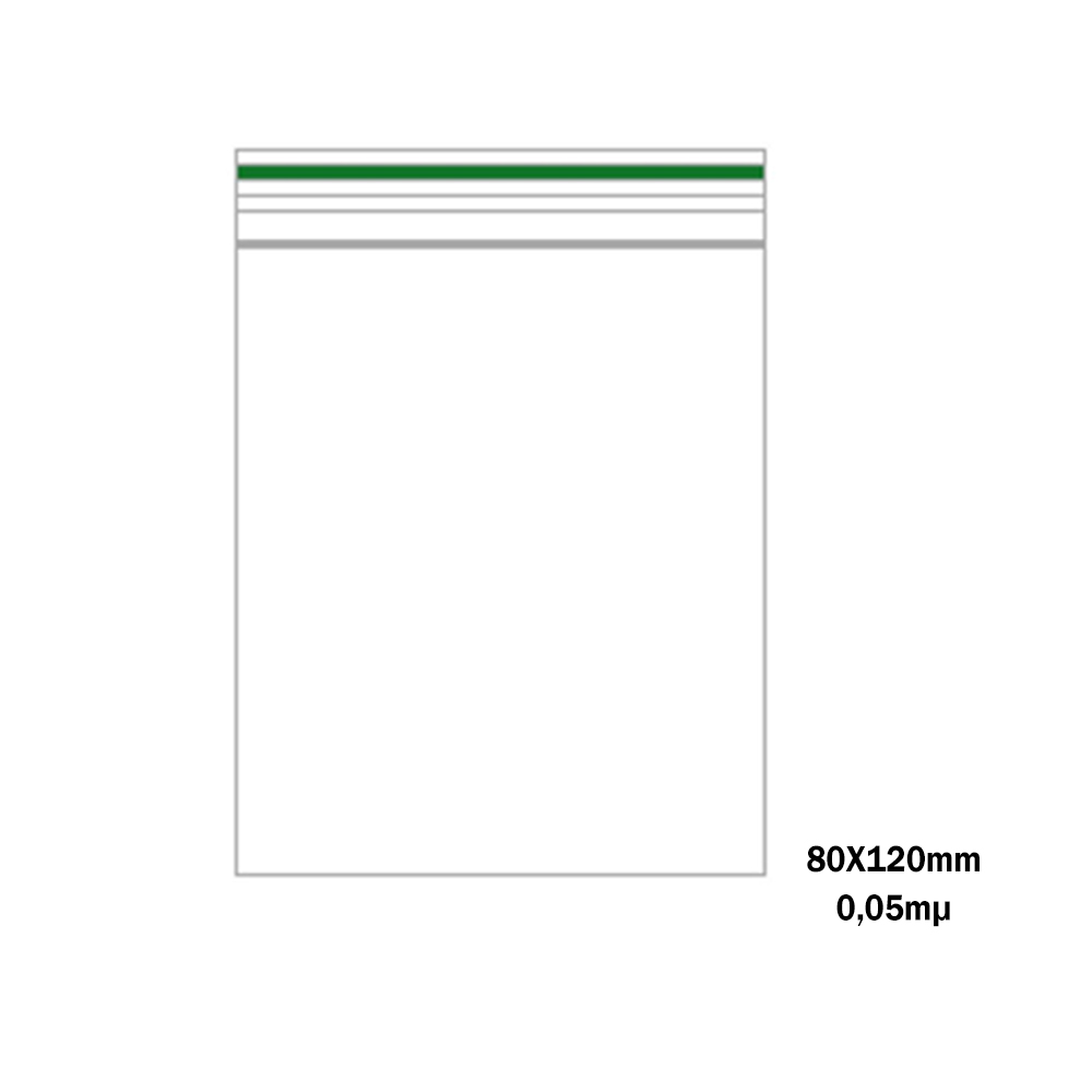 Tüte Transparent with green line 80X60mm 1000er Box ,Stärke 0.05mµ