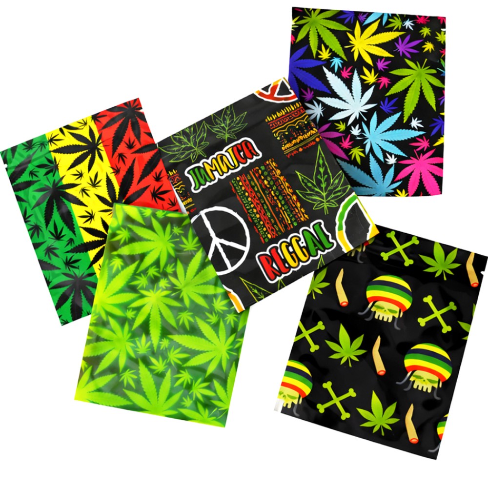 Mylar-Beutel "RASTA LEAF" (Cali Pack) mit Zipper, 3,5 g – VE-100