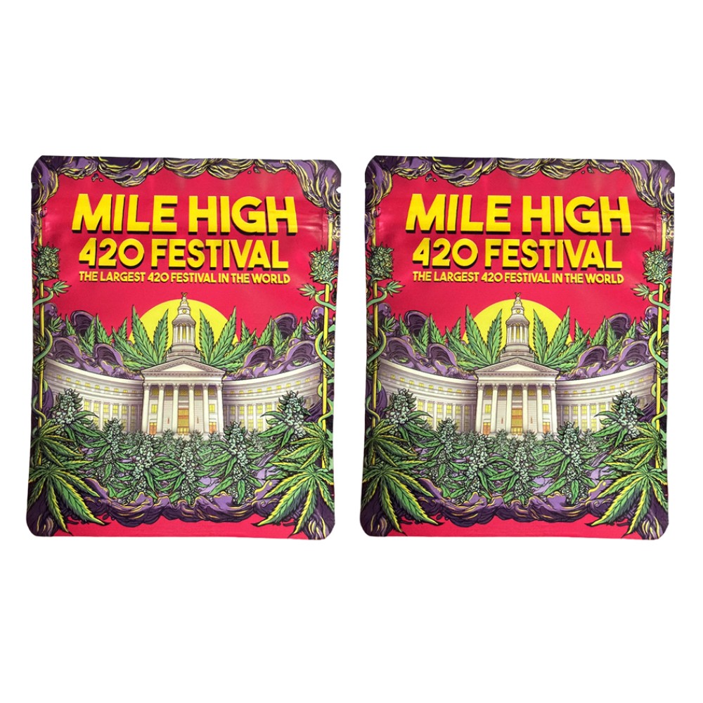 Mylar-Beutel "MILE HIGH 420 FESTIVAL" (Cali Pack) mit Zipper, 3,5 g – VE-100