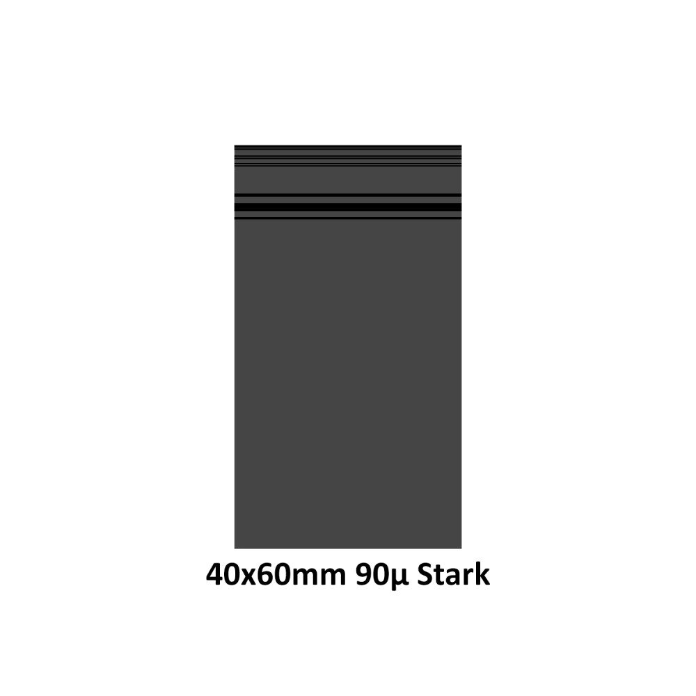 Transparent Druckverschlussbeutel schwarze Farbe (Tüte), wiederverschließbare, 40 x 60 mm, 1000 Stück, 90mµ stark