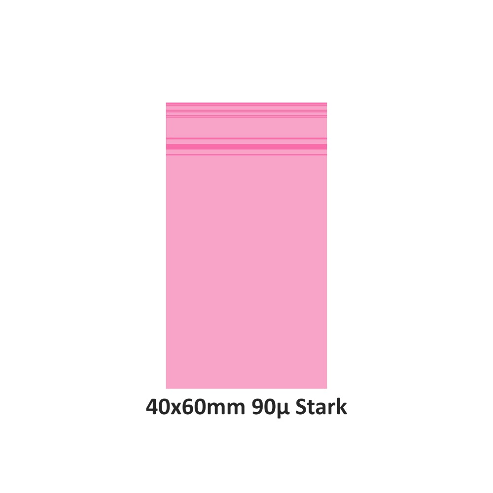 Transparent Druckverschlussbeutel Rosa Farbe (Tüte), wiederverschließbare, 40 x 60 mm, 1000 Stück, 90mµ stark