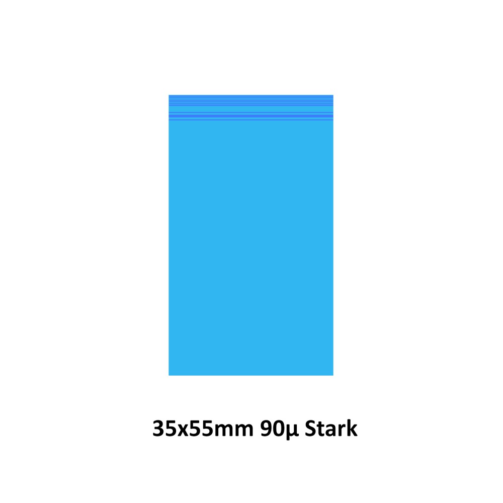 Transparent Druckverschlussbeutel Blau Farbe (Tüte), wiederverschließbare, 35 x 55 mm, 1000 Stück, 90mµ stark
