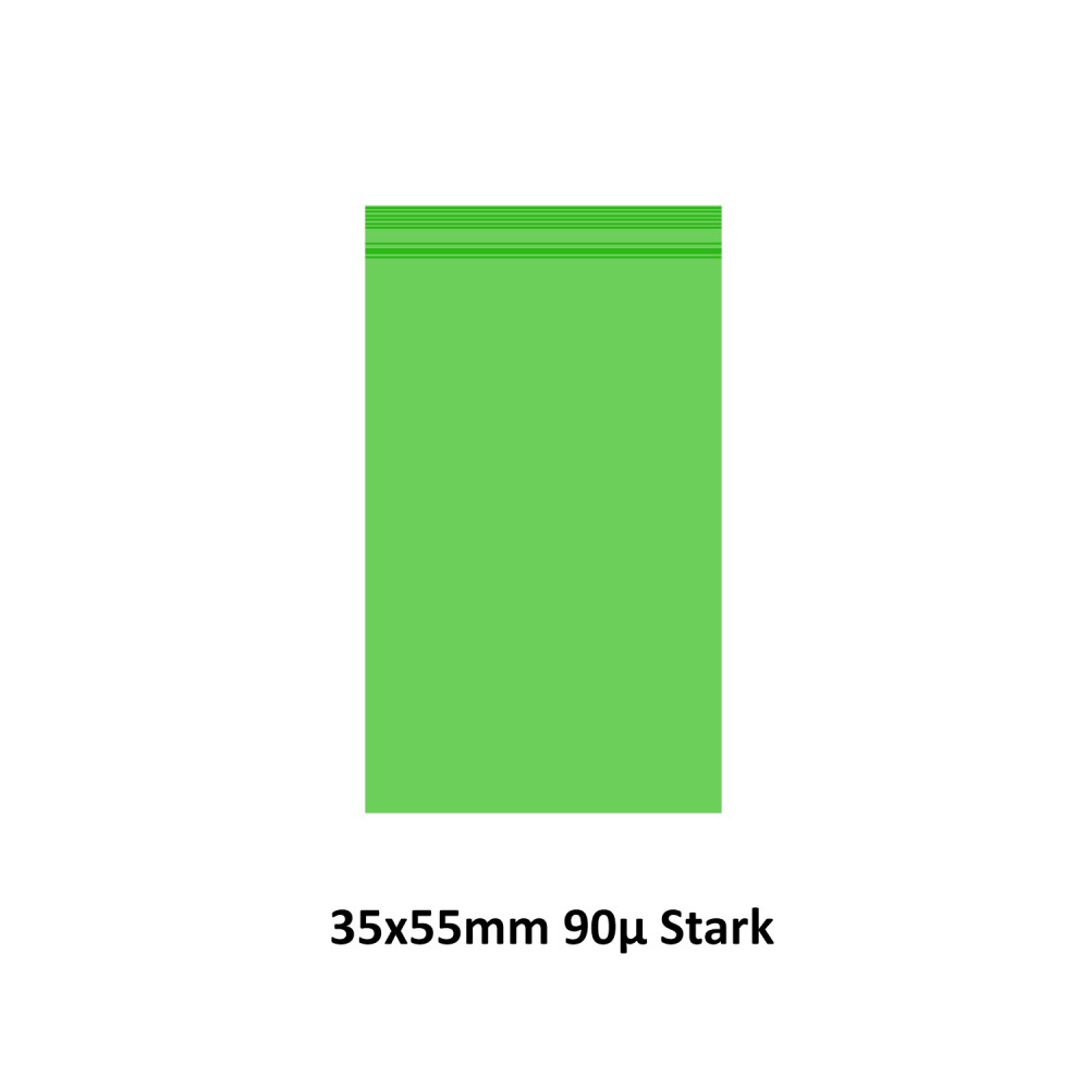 Transparent Druckverschlussbeutel Grün Farbe (Tüte), wiederverschließbare, 35 x 55 mm, 1000 Stück, 90mµ stark