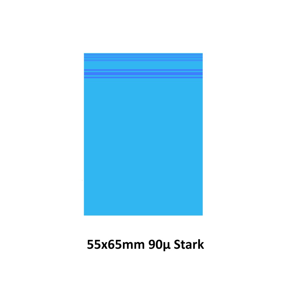 Transparent Druckverschlussbeutel Blau Farbe (Tüte), wiederverschließbare, 55 x 65 mm, 1000 Stück, 90mµ stark