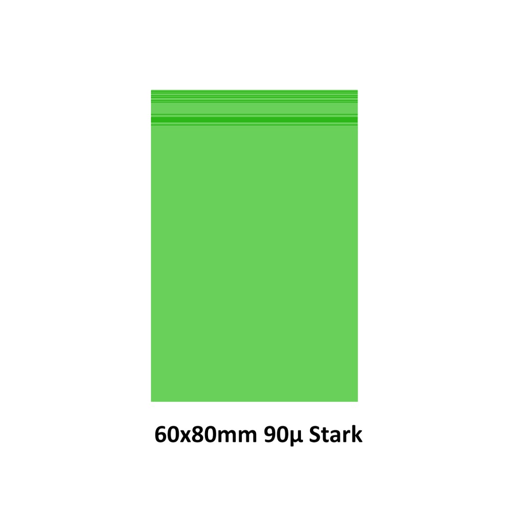 Transparent Druckverschlussbeutel Grün Farbe (Tüte), wiederverschließbare, 60 x 80 mm, 1000 Stück, 90mµ stark