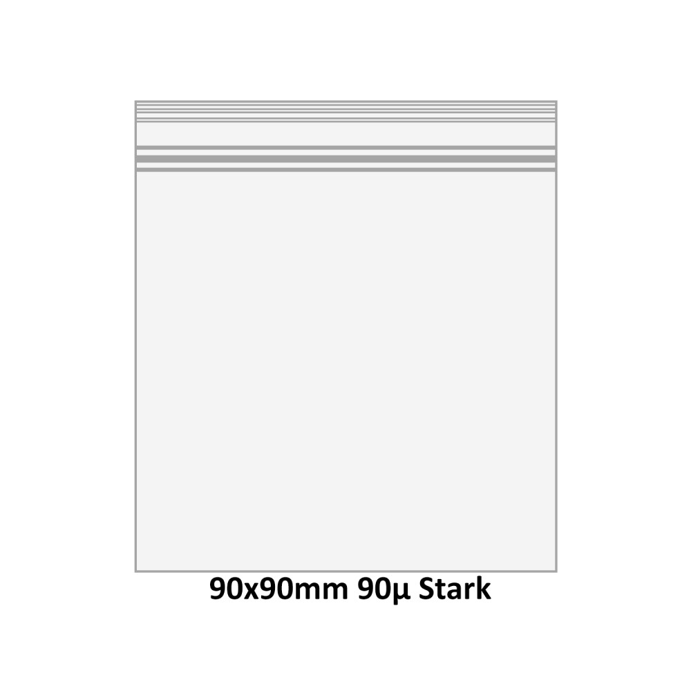 Transparent Druckverschlussbeutel (Tüte), wiederverschließbare, 90 x 90mm, 1000 Stück, 90mµ stark