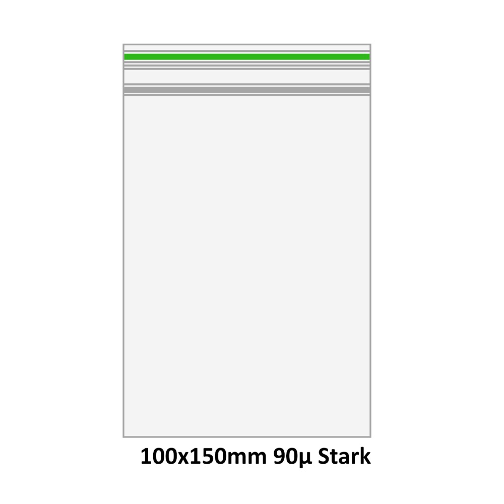 Transparent Druckverschlussbeutel (Tüte), wiederverschließbare, 100 x 150mm, 1000 Stück, 90mµ stark