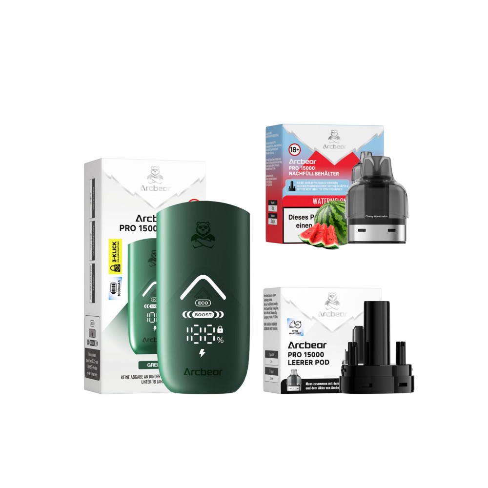 Arcbear Pro 15000 Starter-Kit Akku + Nachfüllbehälter "Watermelon Ice"