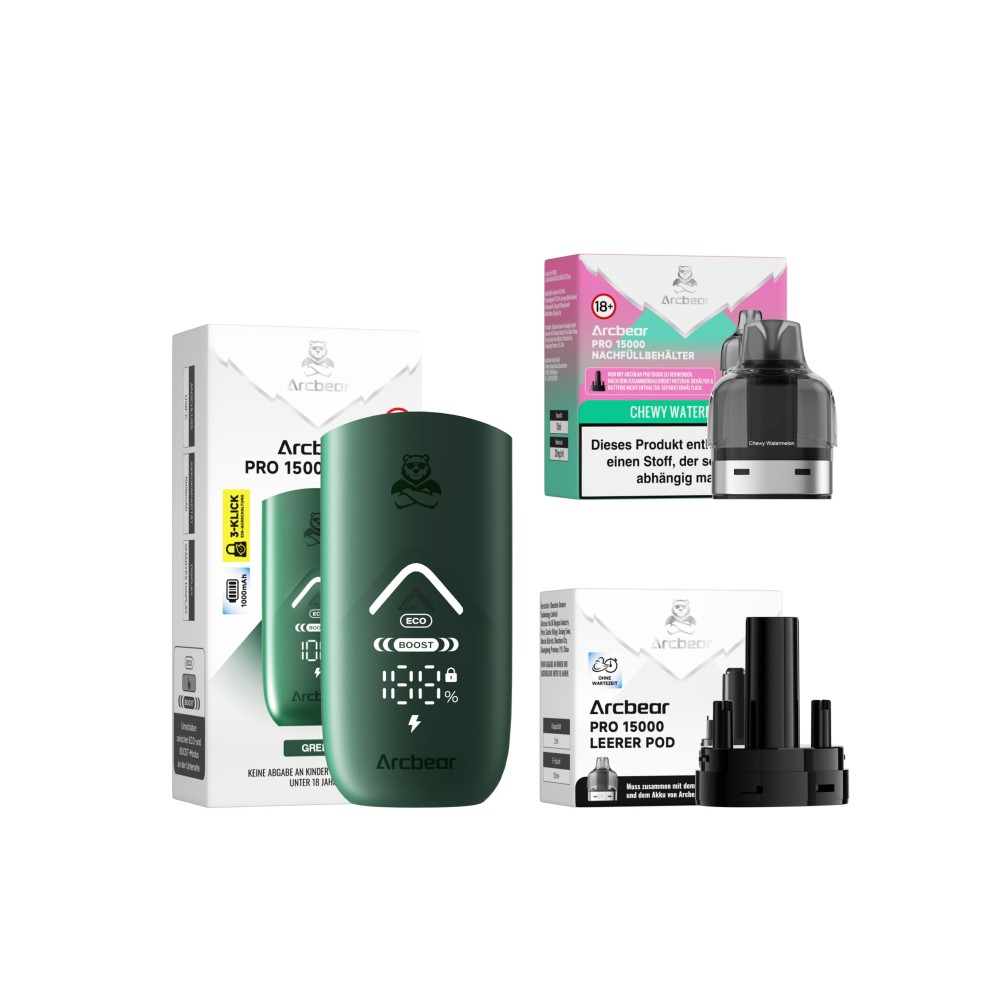 Arcbear Pro 15000 Starter-Kit Akku + Nachfüllbehälter "Chewy Watermelon"