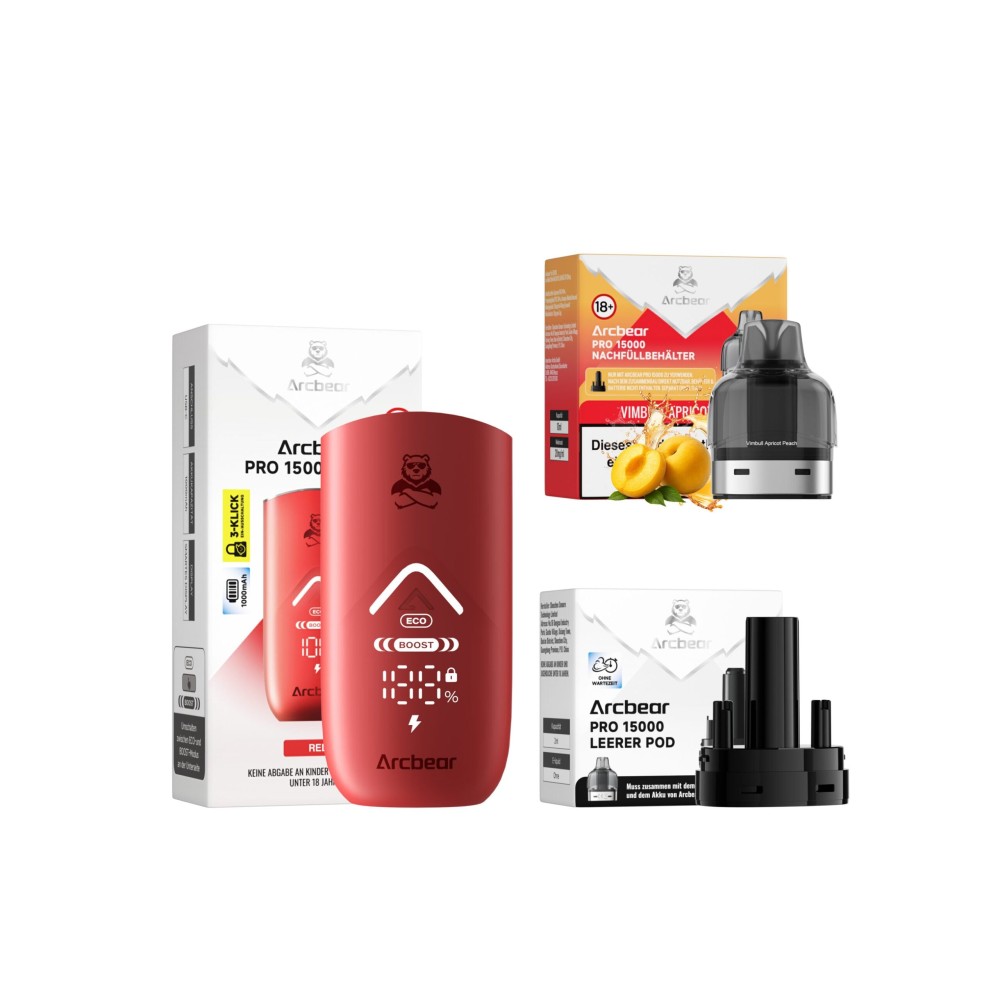 Arcbear Pro 15000 Starter-Kit Akku + Nachfüllbehälter "Vimbull Apricot Peach"