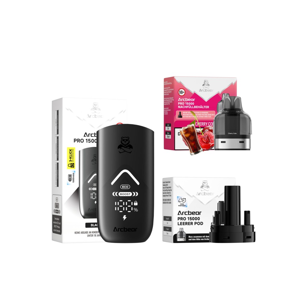 Arcbear Pro 15000 Starter-Kit Akku + Nachfüllbehälter "Cherry Cola"