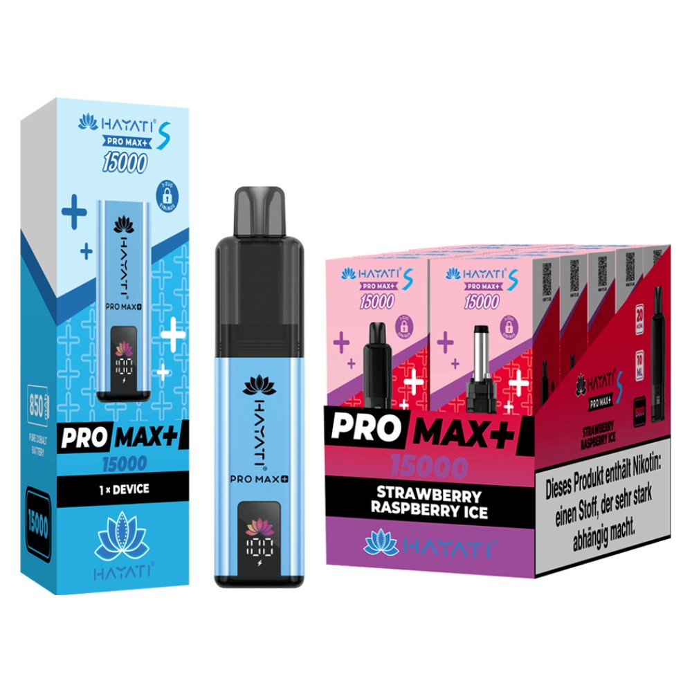 Hayati Pro Max Plus S15000-Pod Set + Basisgerät "Strawberry Raspberry Ice" Hayati Pro Max Plus S15000-Pod Set + Basisgerät "Strawberry Raspberry Ice"