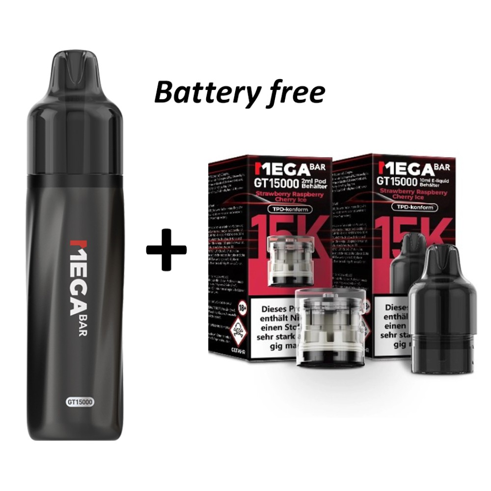 Megabar GT15000 Prefilled Pod + Batterie Frei "Strawberry Raspberry Cherry Ice "