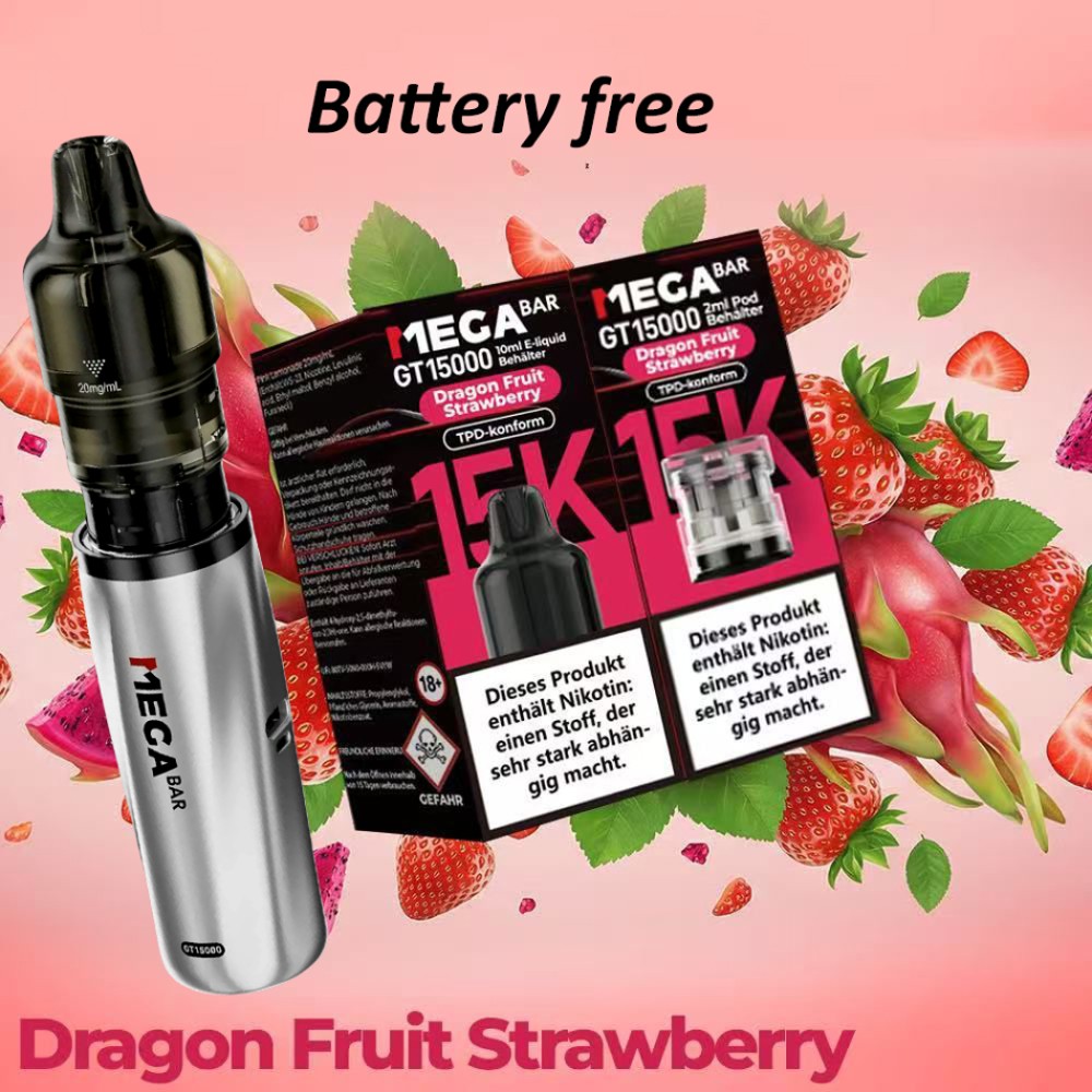 Megabar GT15000 Prefilled Pod + Akku kostenlos "Dragon Fruit Strawberry"
