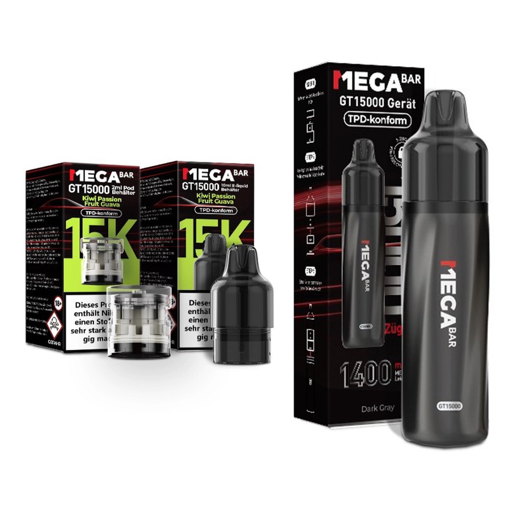 Megabar GT15000 Züge "Dark Gray - Kiwi Passion Fruit Guava" Vape