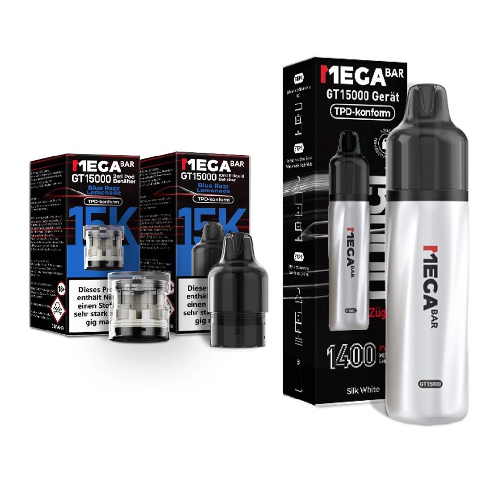 Megabar GT15000 Züge "Silk White - Blue Razz Lemonade" Vape