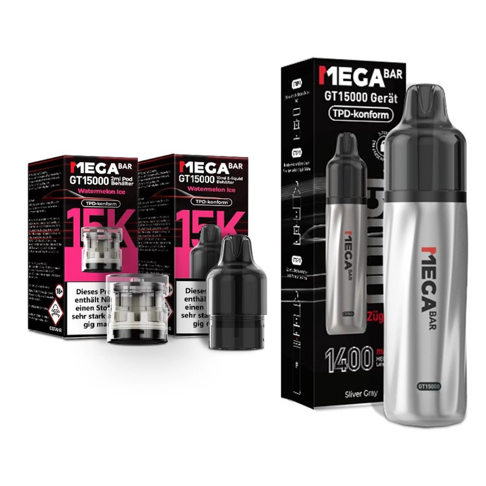 Megabar GT15000 Züge "Silver Gray - Watermelon Ice" Vape
