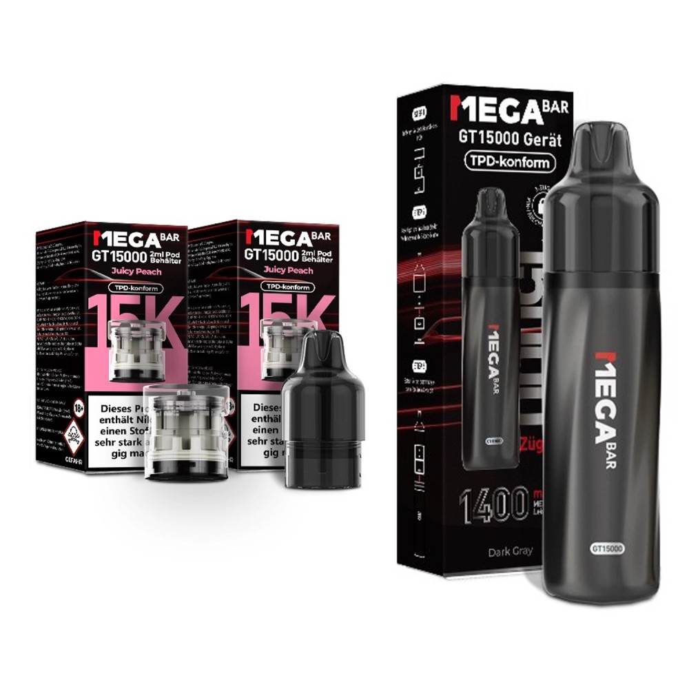 Megabar GT15000 Züge "Dark Gray - Juicy Peach" Vape
