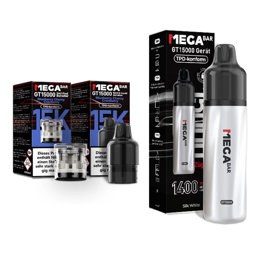 Megabar GT15000 Züge "Silk White - Blueberry Cherry Cranberry" Vape