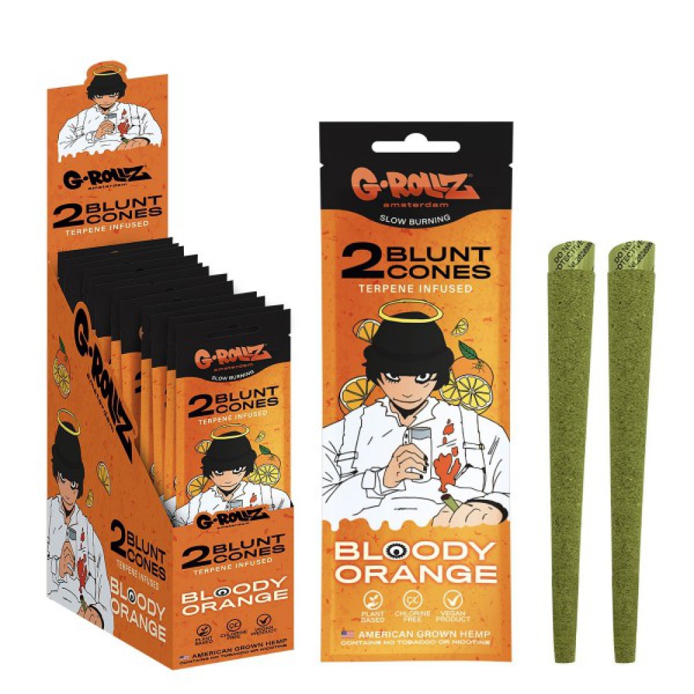 G-Rollz | 2x 'Bloody Orange' Terpene-infused Pre-rolled Hemp Cones (12 pack Display, 24 wraps)