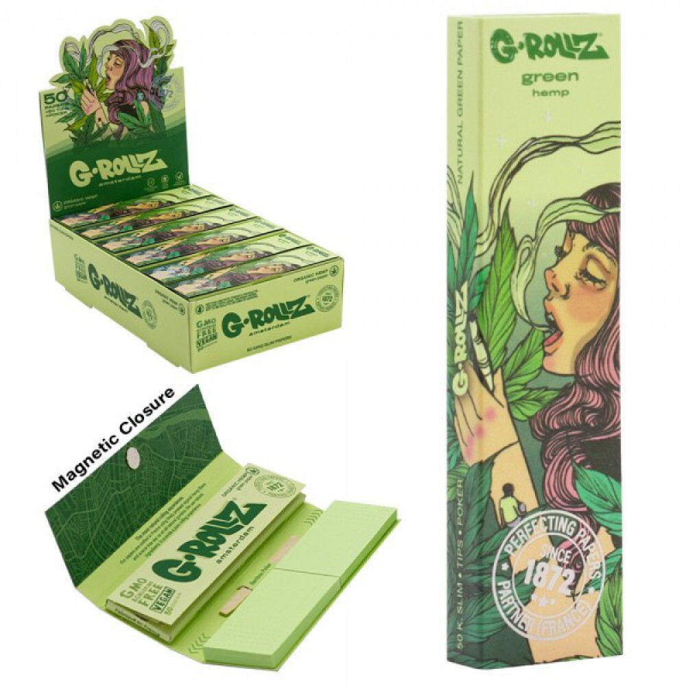 G-ROLLZ | Collector 'Mushroom Lady' Organic Green Hemp - 50 KS Papers + Tips (24 Booklets Display)