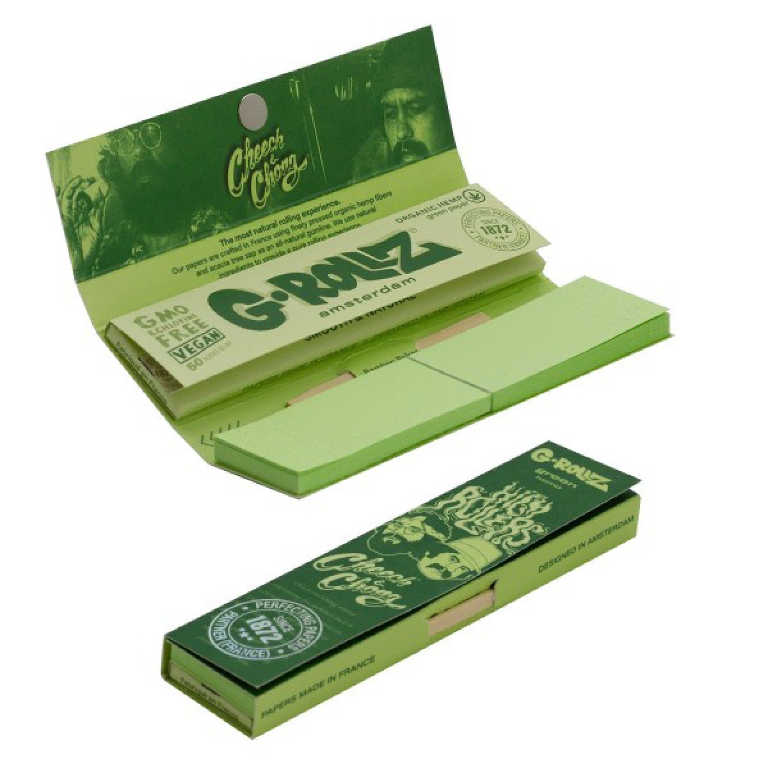 G-Rollz | Cheech & Chong  Orgnanic Green Hemp 50 KS Slim Papers + Tips 24er