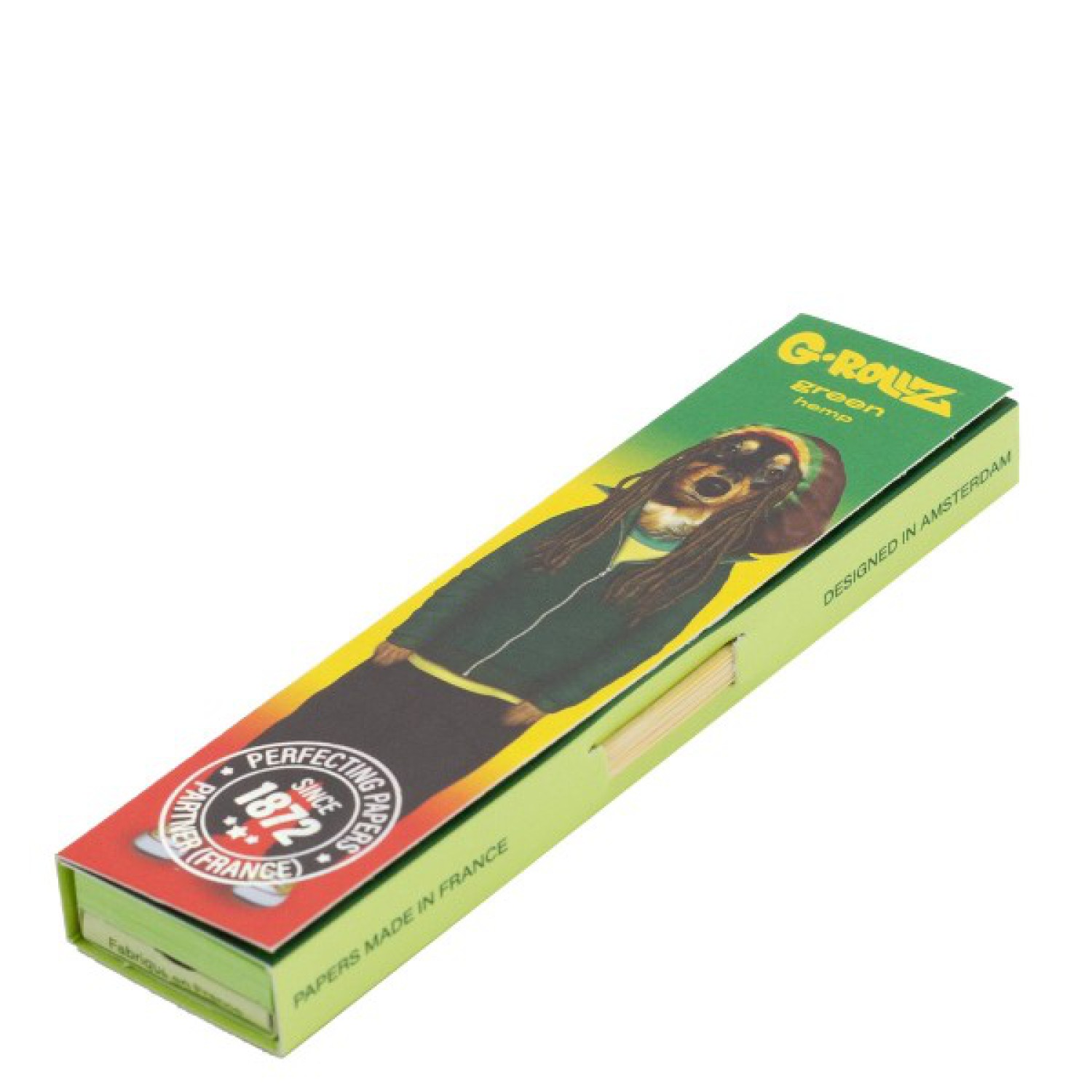 G-Rollz | Pets Rock 'Reggae' Green Hemp - 50 KS Slim Papers + Tips (Display mit 24 Heften)