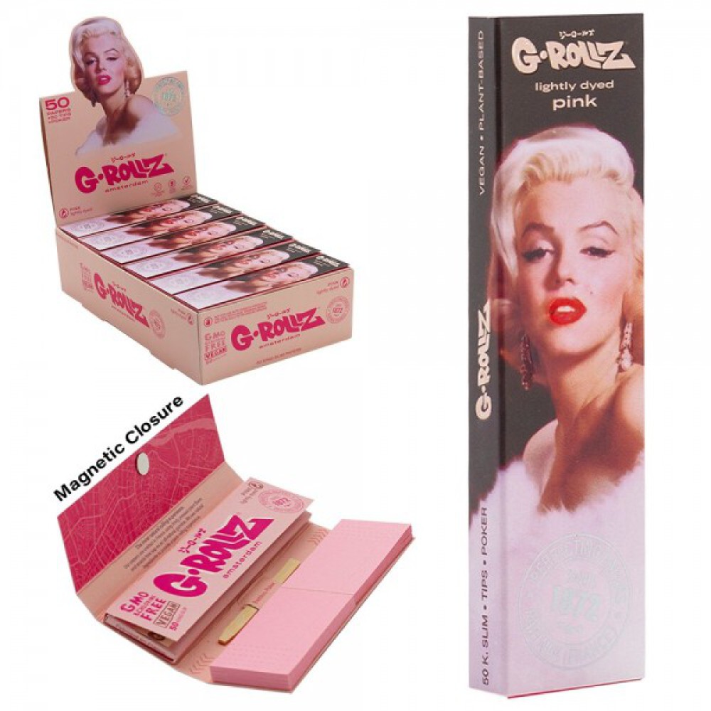 G-Rollz | „Fabulous Face“ Pink – 50 KS Slim Papers + Tips (Display mit 24 Heften)
