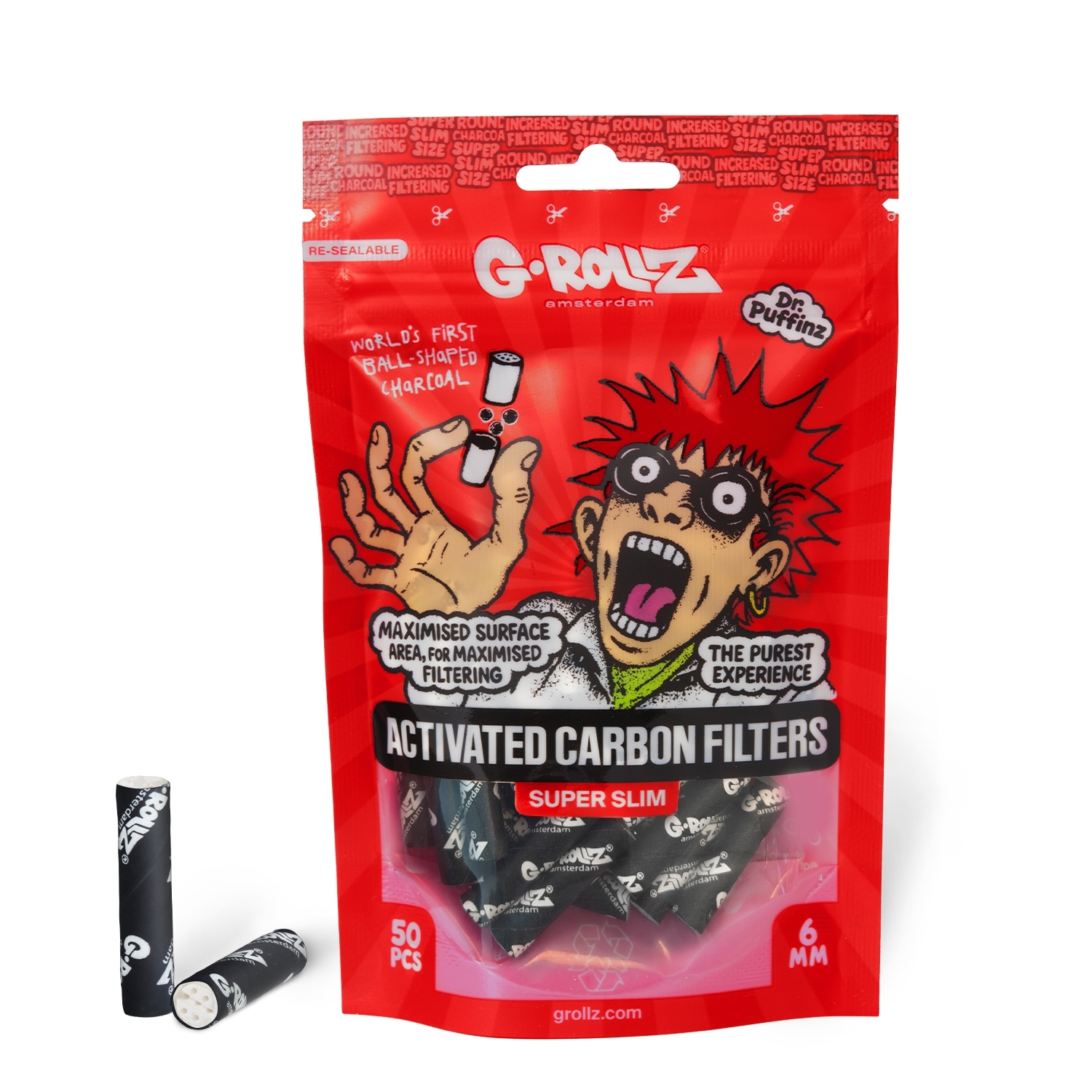 G-Rollz | Activated Carbon Filters - Ø6mm Black, Pack of 50pcs (24 Packs per Display)