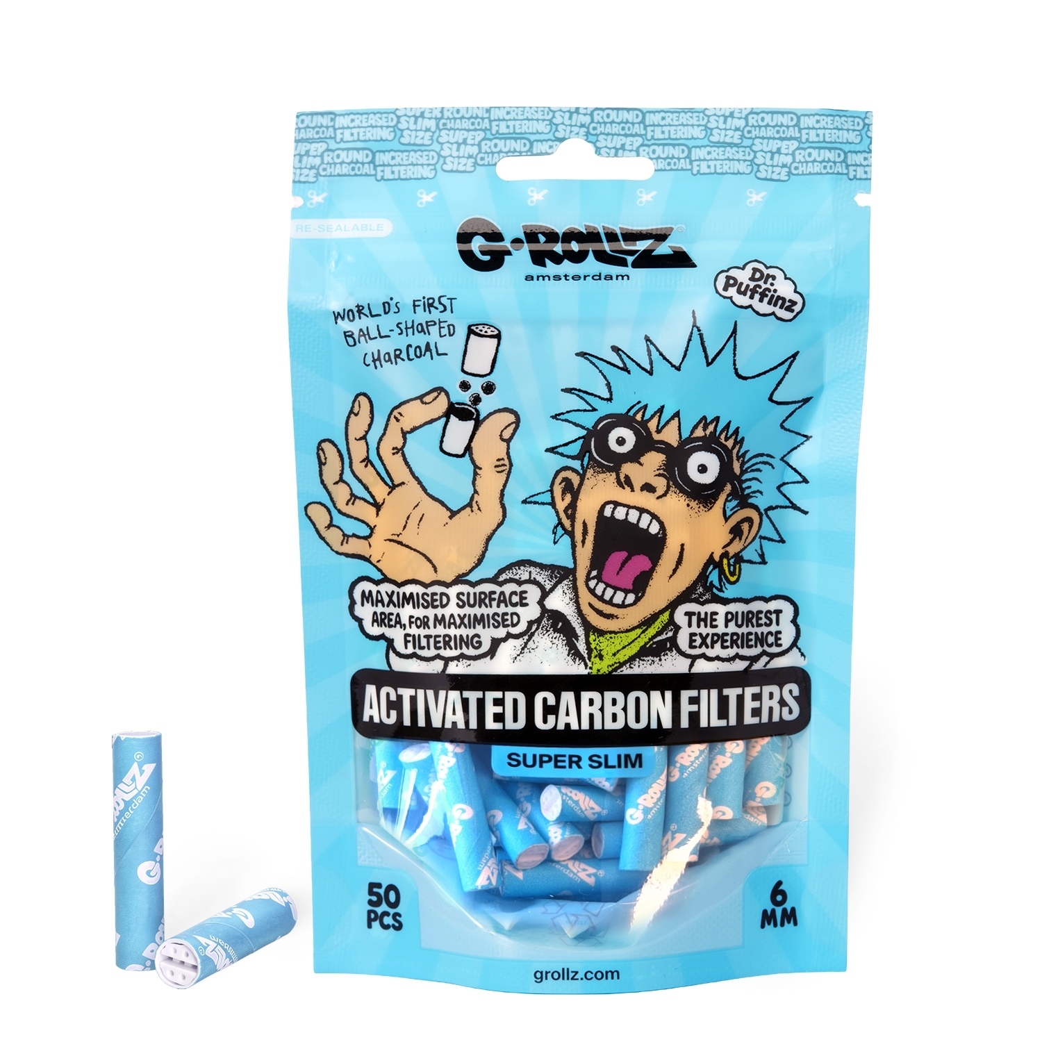 G-Rollz | Activated Carbon Filters - Ø6mm Blau, Pack of 50pcs (24 Packs per Display)