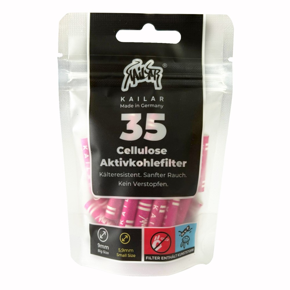 Kailar Zellulose Aktivkohle-FilterSlim ø 5,9mm /Lang 27mm. Pink. 10er Display a 35 Stück im Beutel 