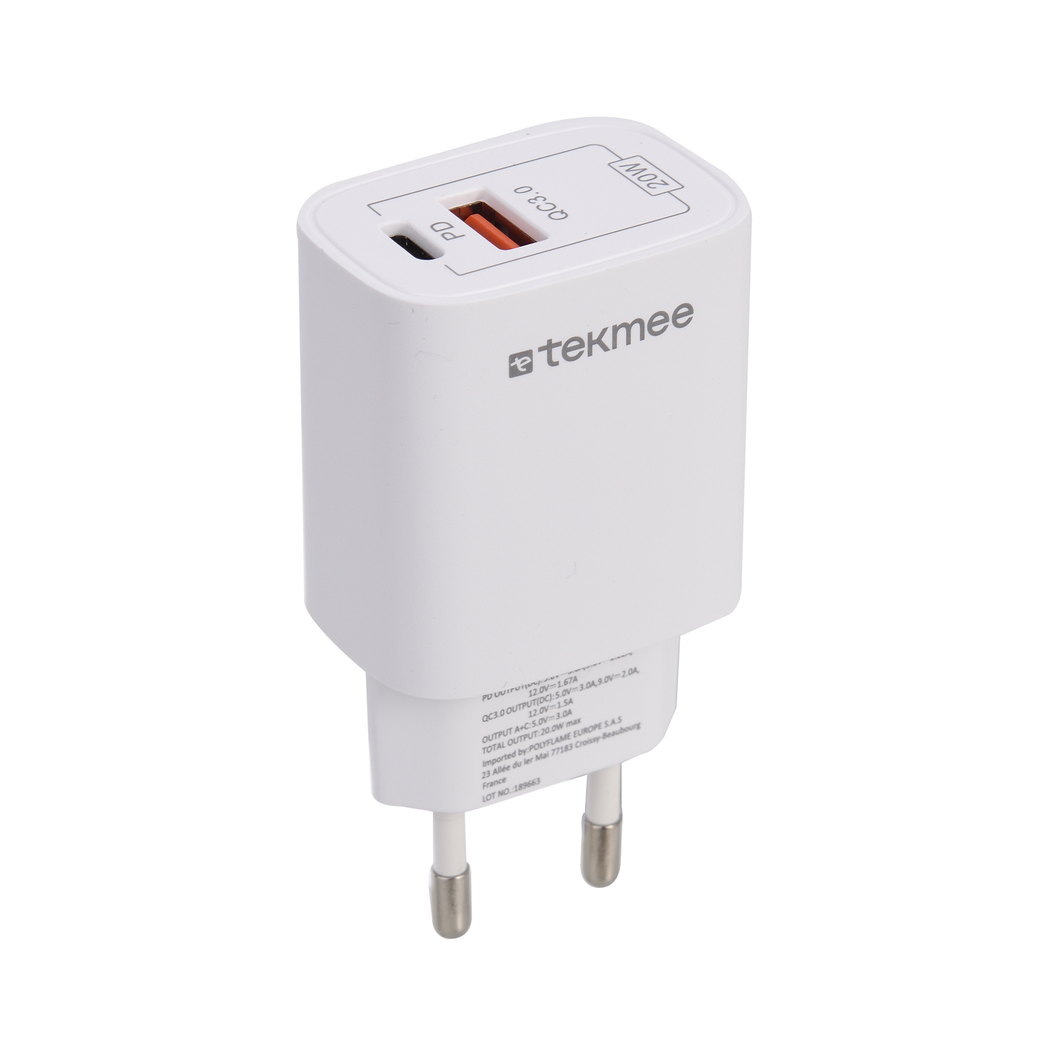 Tekmee 20 W 2 Anschlüsse C + USB-Schnellladegerät