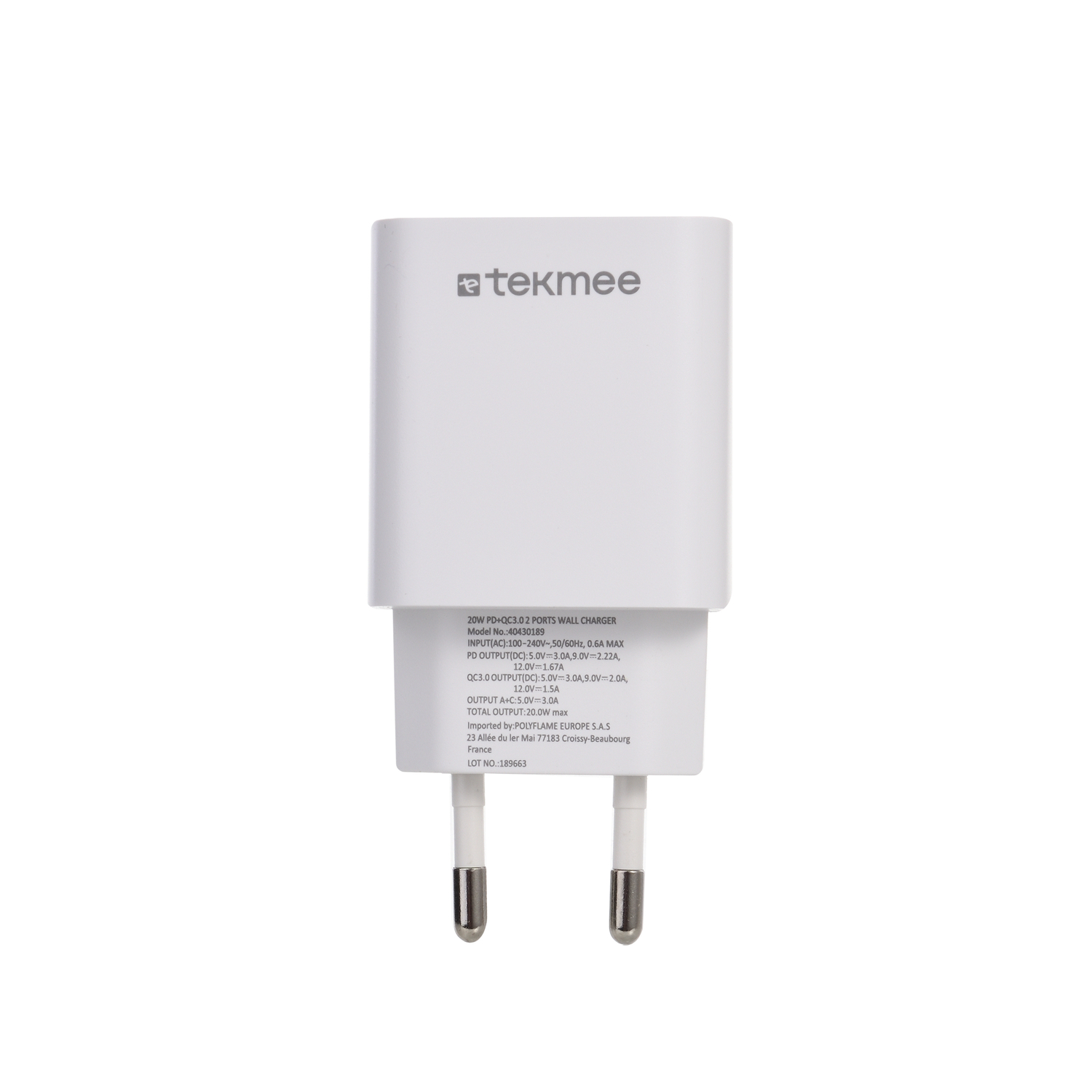 Tekmee 20 W 2 Anschlüsse C + USB-Schnellladegerät