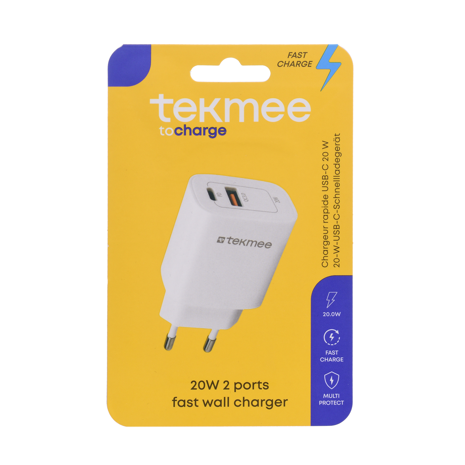 Tekmee 20 W 2 Anschlüsse C + USB-Schnellladegerät