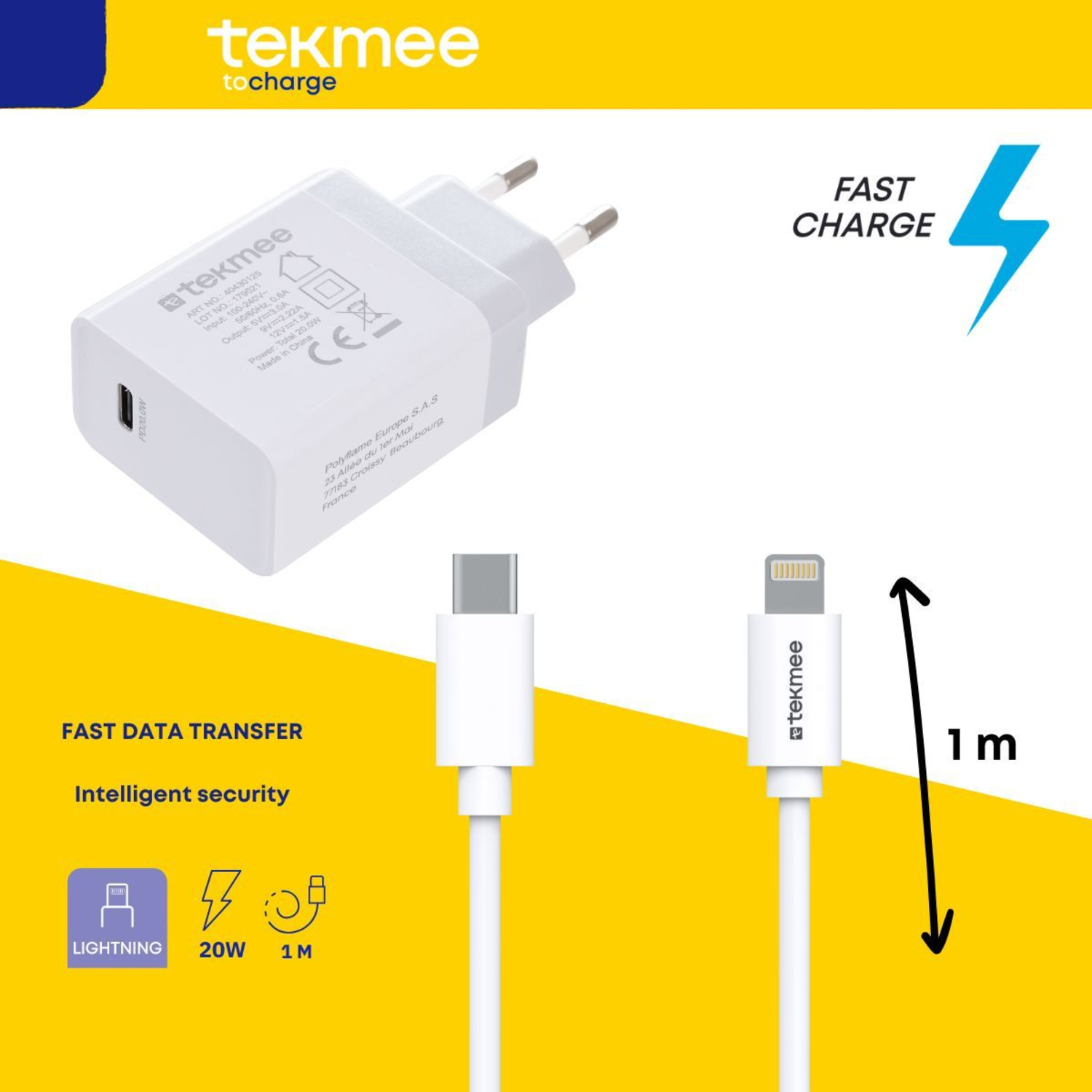 Tekmee - 20W Lightning PD Ladeset 