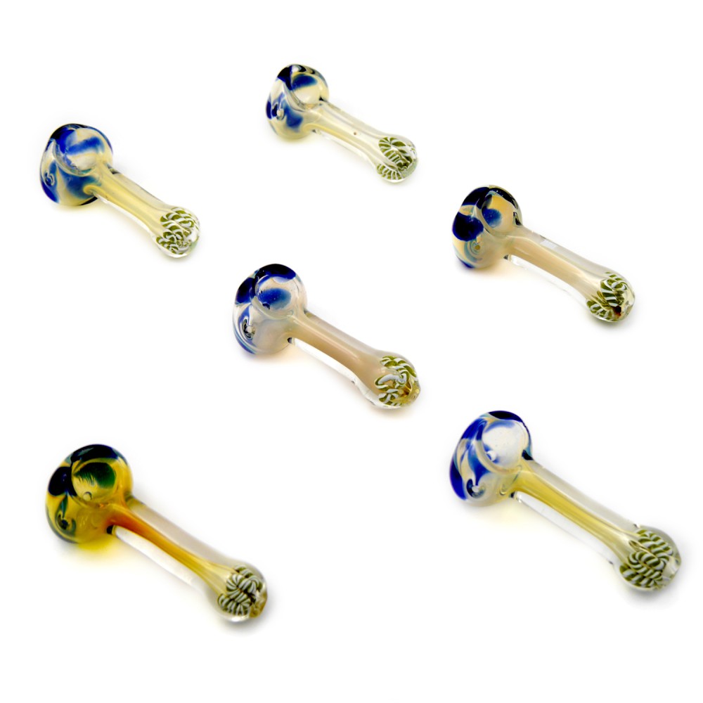 Glaspfeife 10cm. blau/gelb 6er Pack 