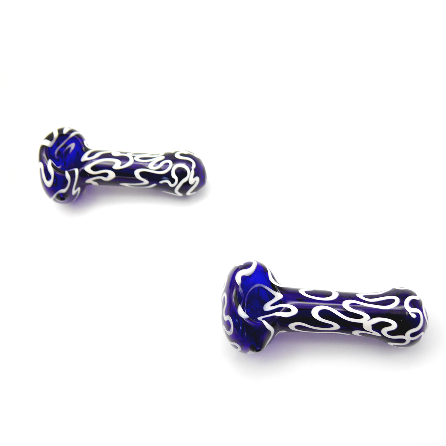 Glaspfeife 10 cm. blau/weiß. 6er Pack 