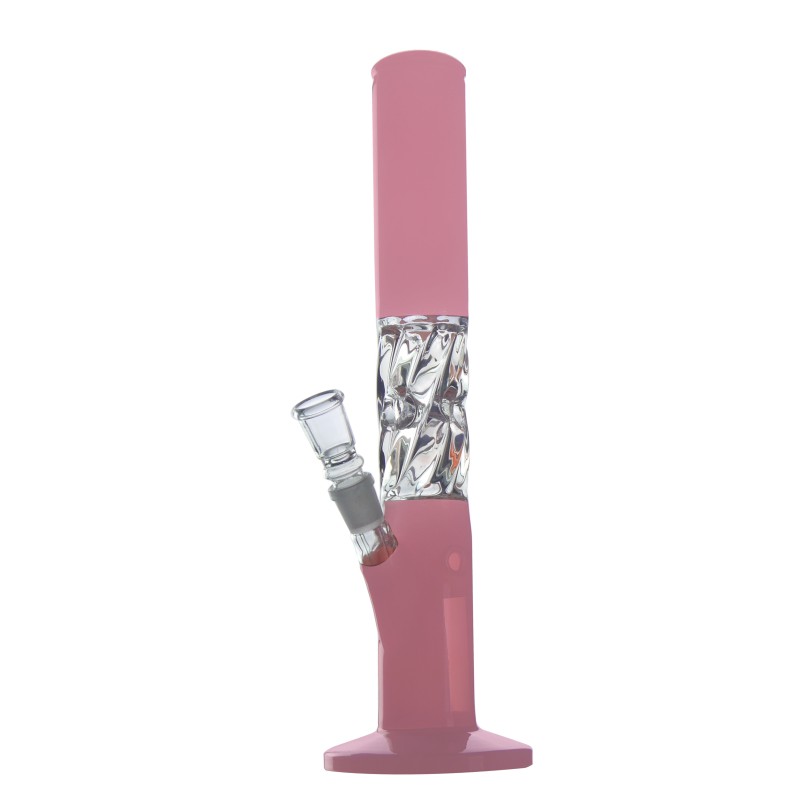 Glass.Bong pink mit Twisted tube und Eis.38cm.18,8 schliff. mit fenster. 50mm tube.